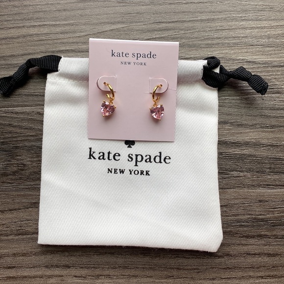 Kate Spade Gold-Tone Heart Charm Huggie Hoop Earrings- Pink/Gold - Picture 3 of 5